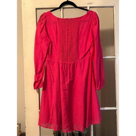 J Crew Fuchsia Pink Size 6 Sweetheart Neckline Long Sleeve Knee Length Dress - Picture 2 of 9